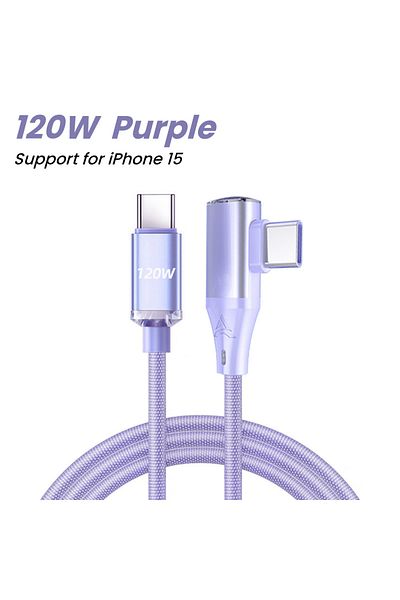 Choice 0.25m Purple C-C 90 Degree Elbow USB C Cable PD 120W Fast Charging Type C Cable For iPhone 15 Pro Ma