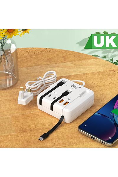 Choice UK-2USB2PD Multifunction Power Strip 120W USB Type C Charger Fast Charging 4 Ports Desktop Charger A