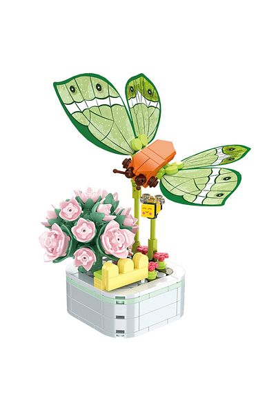 Choice B No Box Diy Mini Butterfly Insect Potted Plant Bonsai Flower Block Rose Decoration Building Block F