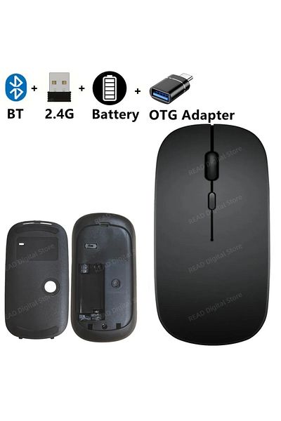 Choice Battery-Black OTG Wireless Mouse Slim Bluetooth-compatible 2.4G Computer Mice Portable Rechargeable/