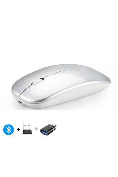 Choice Sliver with OTG Rechargeable Wireless Mouse Bluetooth-compatible 2.4GHz Dual Modes Computer Mice wit