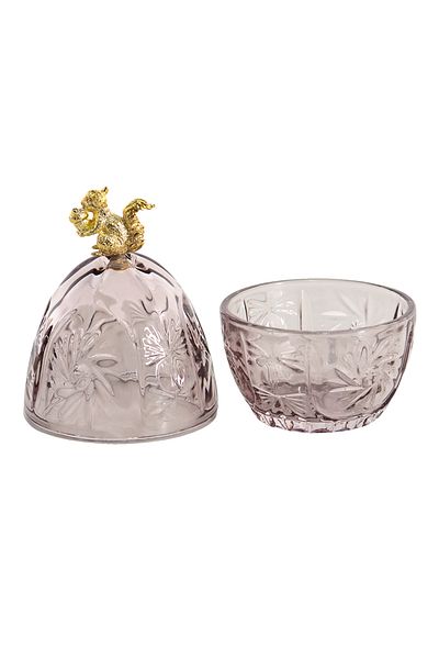 Clayre & Eef Rose gold glass sugar bowl 10x18 cm