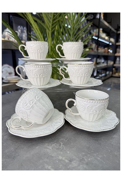 Doğudeko Luxury Retro Porcelain Fiona Gold Cup Set