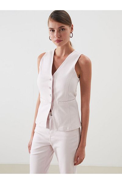 LC Waikiki New Season V-Neck Women's Jean Vest - S5Pe24Z8