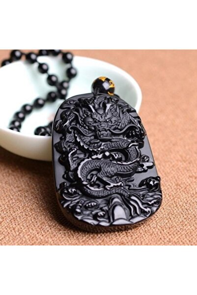 Choice قلادة A20805-black من حجر السج العتيق، منحوتة على شكل تنين زودياك، تمي...