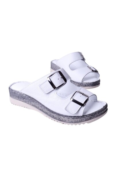 İskarpin Γυναικείες δερμάτινες παντόφλες με διπλή πόρπη Femi 478