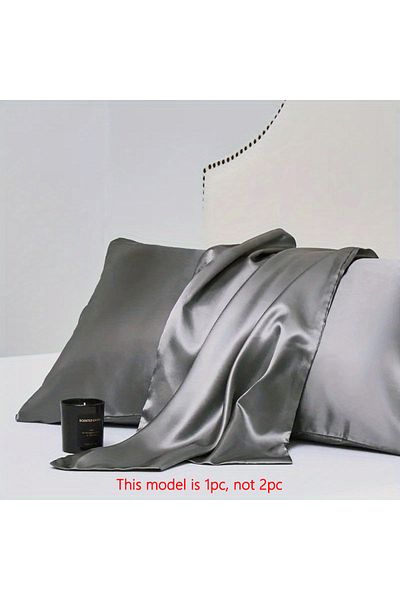 Choice 51x102cm Dark gray 1 Piece Of Satin Solid Color Pillowcase, Bedroom Pocket Sealed Soft Pillowcase, B