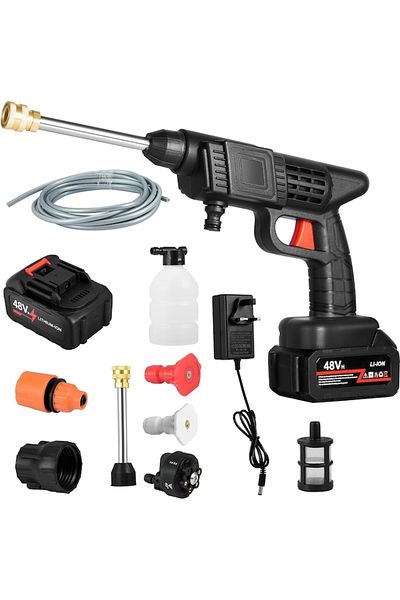 HOZRO Aparat de spălat cu presiune, pistol wireless, Selling Depot®, 2 baterii, 48Vf, pistol cu ​​3 moduri, 3