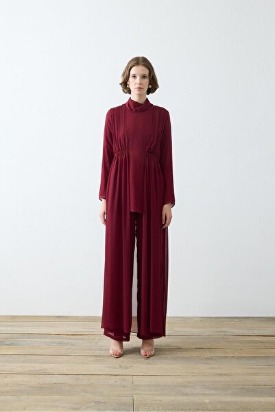 TERZİ DÜKKANI Helen Textured Chiffon Pants Suit Bordo