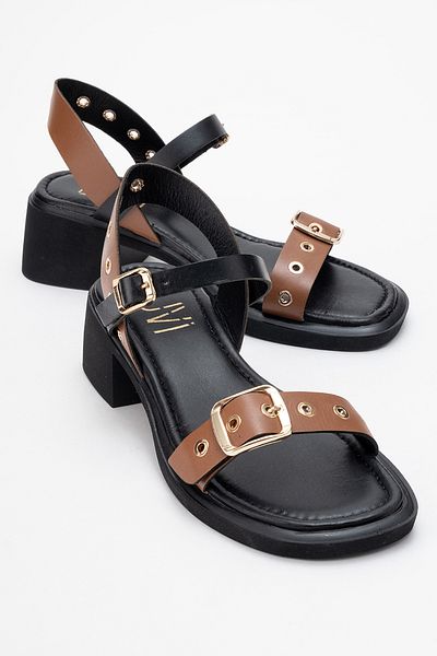 LuviShoes Sandale cu toc gros pentru femei RABEL din piele naturală cu cataramă