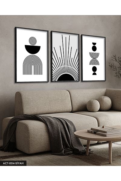 Evinemoda Model abstract Linii 3 piese Pictură neagră într-un rama de lemn ACT