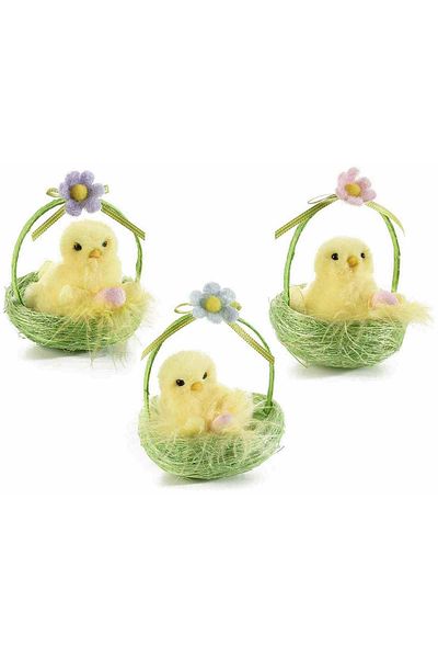 Decorer Set of 3 Chickens in a basket made of natural fibers 7x9 cm