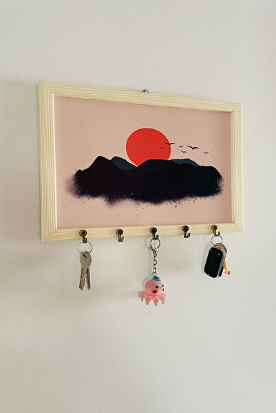 Sapphireworks Masif Ahşap Çerçeveli Gün Batımı Temalı Dekoratif Anahtar Askıs...