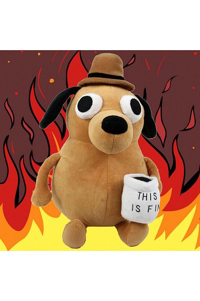 Choice 25cm 25cm This Is Fine Meme Coffee Dog Plush Toy Soft Stuffed Doll Stuffed Plush Animals Kids Toy Gi
