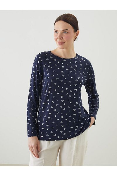 LC Waikiki Grace Beige Crew Neck Patterned Women's T-Shirt