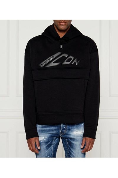 Dsquared سويت شيرت رجالي مطبوع عليه شعار جلد أسود