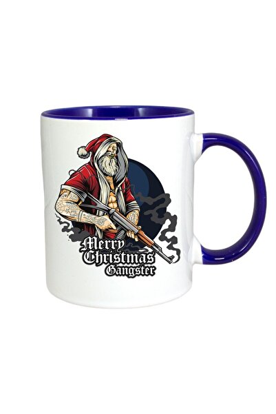 OEM Cană personalizată cu mâner albastru Moș Crăciun Gangster, INOVATIX®️. 330ml