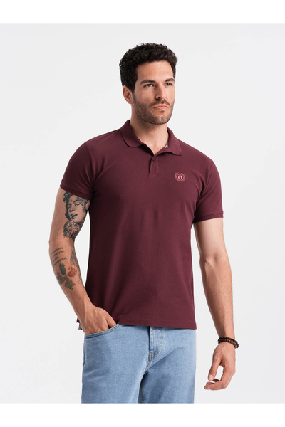 OMBRE Einfarbiges BASIC-Poloshirt aus Piqué-Strick für Herren - Kastanienbraun V10 OM-POBS-0100 L