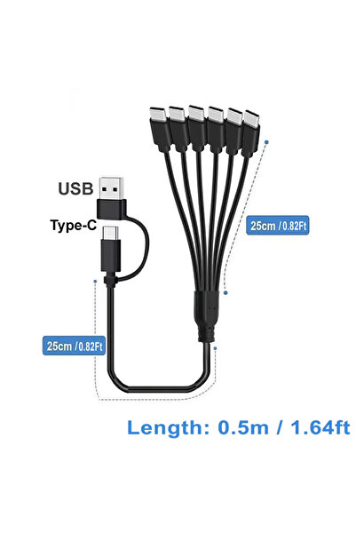 Choice كابل موزع USB C بطول 50 سم (أسود) 6 في 2، كابل متعدد USB C إلى USB C، ...