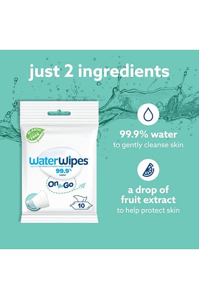 WaterWipes Plastic-Free On the Go Wipes, 100 Wet Wipes Bundle
