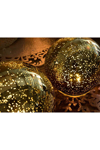 Decorer Σετ 3 χρυσών σφαιρών με LED 10x9 cm, 13x12 cm, 15x14 cm