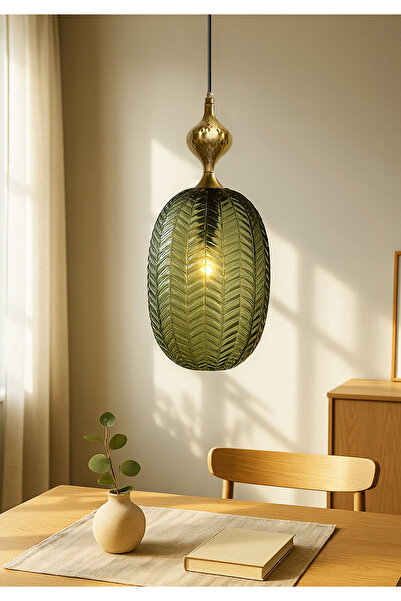 HOMİNG Homing Desenli Soft Yeşil Büyük Boy Cam Avize 242041