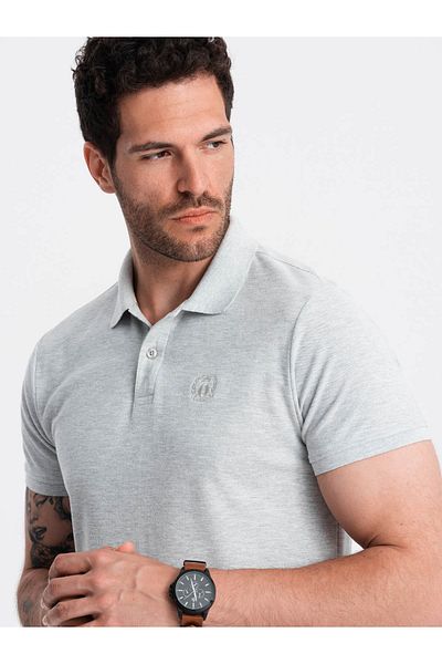 OMBRE Herren BASIC einfarbiges Piqué-Strick-Poloshirt - grau V20 OM-POBS-0100 S
