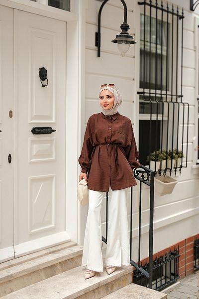 LOCCO Women's Tie-Up Silk Shirt Brown