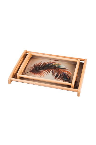 casa rosa Wooden tray set of 2 pieces , with colored modern glass floor