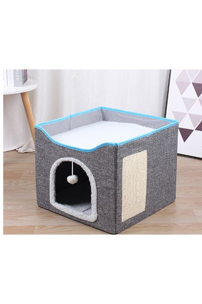 ABYZ Cat house with play area, foldable, soft and fluffy, dimensions 41x41x35cm Dark Grey ABYZ™