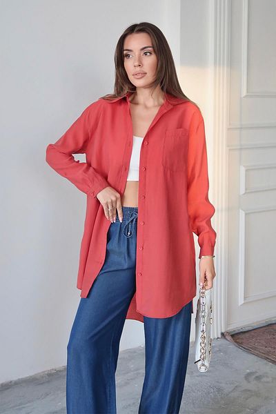 Olcay Pocket Detailed Relaxed Fit Lyocell Shirt Oranj 9359
