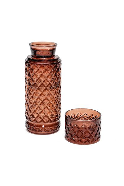 Trilya Amber Glass Crystal Vase, Candle and Candle Holder Set
