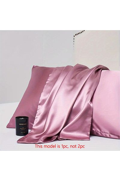 Choice 51x66cm Deep powder 1 Piece Of Satin Solid Color Pillowcase, Bedroom Pocket Sealed Soft Pillowcase,