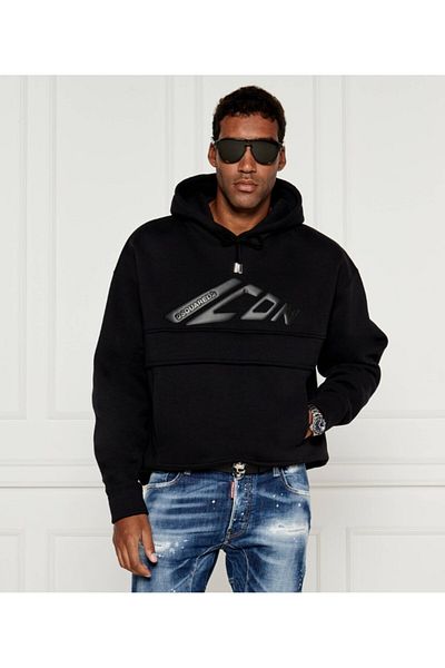 Dsquared سويت شيرت رجالي مطبوع عليه شعار جلد أسود