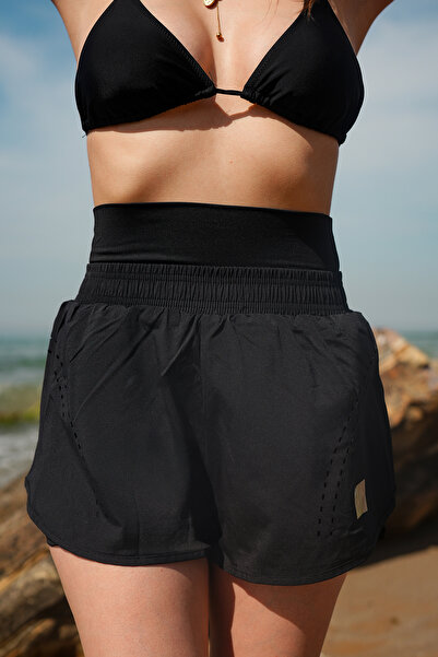 Gugus Kadın Lazer Kesim Kedi Baskılı İçten Taytlı Deniz/Havuz/Plaj Şortu