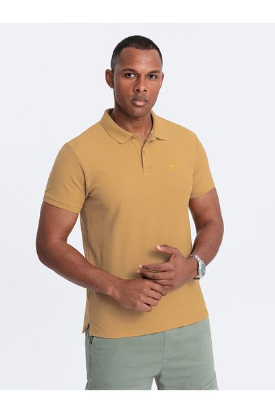 OMBRE Herren Poloshirt BASIC einfarbiges Piqué-Strick - Senfgelb V8 OM-POBS-0100 M