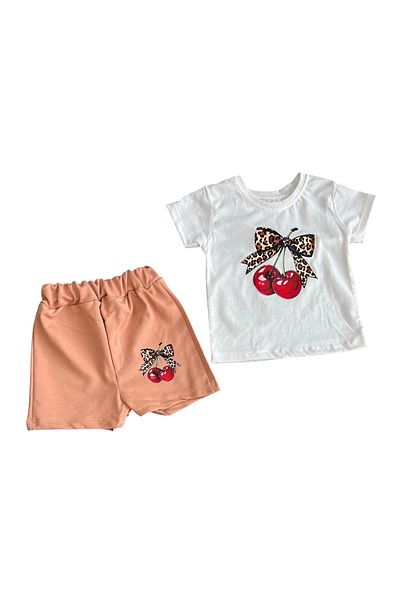 Hafez Kids Summer Shorts Cherry Printed T-Shirt Girls Double Set