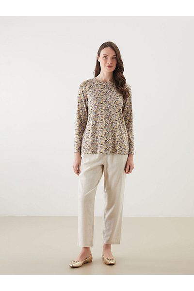LC Waikiki Grace Beige Crew Neck Patterned Women's T-Shirt