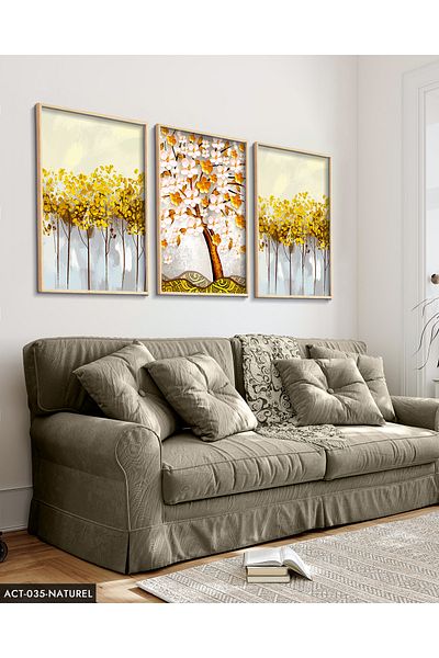 Evinemoda Blue Flower Watercolor Look 3 Piece Wooden Framed Painting Act