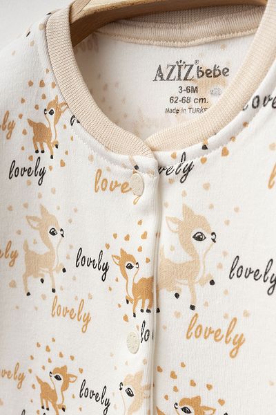 Aziz Bebe Baby Girl Snap Fastener Deer Patterned Booties Jumpsuit 0 Months 6 Months
