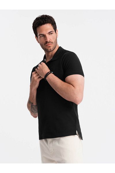 OMBRE BASIC Herren-Poloshirt aus einfarbigem Piqué-Strick - Schwarz V1 OM-POBS-0100 M