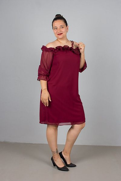 Truva XXL Rose Detailed Collar Chiffon Dress – Plus Size Elegant and Flighty Flight Chic!