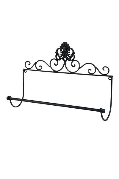 Clayre & Eef Hanging Kitchen Paper Roll Holder Black Iron 44x10x29 cm