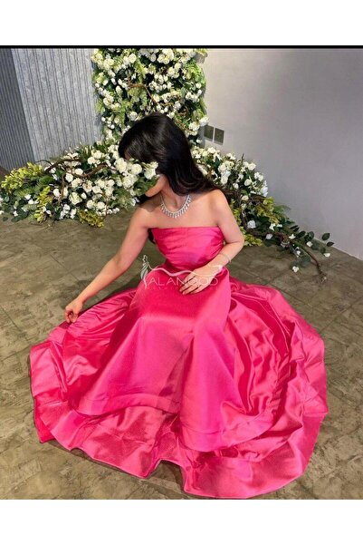 ALANOOD FASHION فستان فوشي سادا ناعم كلوش مميز