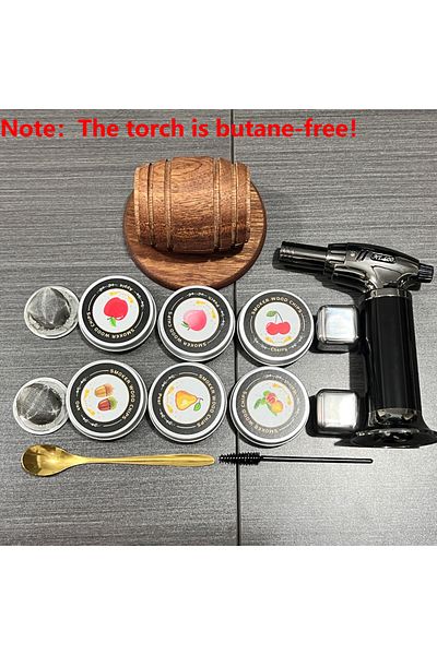 Choice مع طقم شعلة ومجموعة مدخن الويسكي مع رقائق الخشب الطبيعي ومجموعة مدخن الكوكتيل المضاد للحرق القابل لإعادة الاستخدام