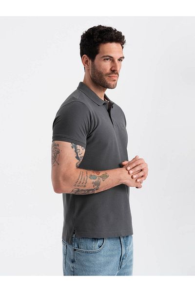 OMBRE BASIC Herren-Poloshirt aus einfarbigem Piqué-Strick - Graphit V3 OM-POBS-0100 S