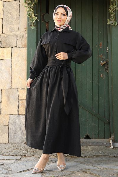InStyle Double Pocket Balloon Sleeve Black Skirt Suit