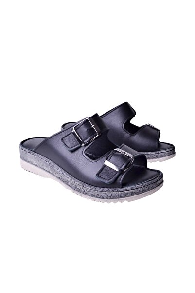 İskarpin Γυναικείες δερμάτινες παντόφλες με διπλή πόρπη Femi 478