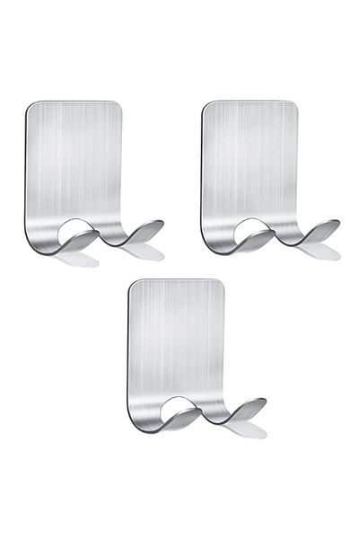 Dong-A Set de 3 cârlige autoadezive Dongda, oțel inoxidabil, argintiu, 6 x 4,7 x 3 cm