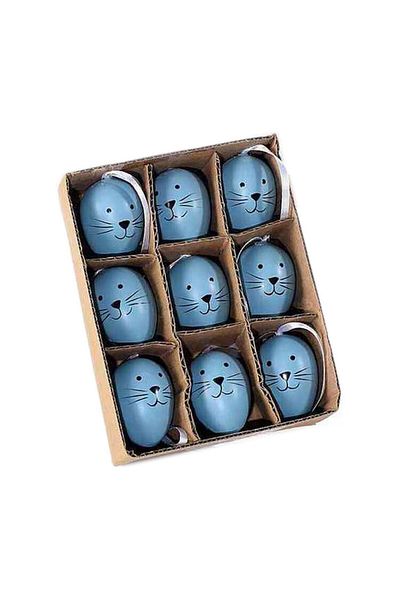 Decorer Set 9 decorative Easter eggs made of blue plastic 3x4 cm